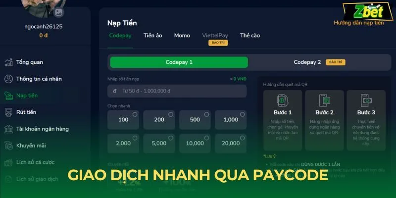 Giao dịch nhanh qua Paycode